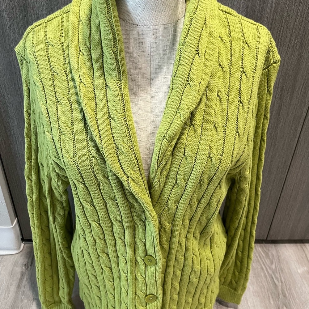 Green Cable Knit Women's Sweater, Bionco Nygord , size L
